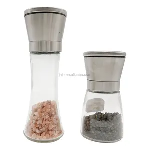 180ml Black And Clear Glass Mills Salt And Pepper Grinder Set With Manual LID