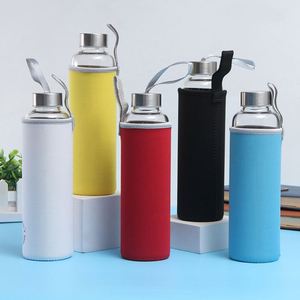 Custom Wholesale BPA Free Large Size <b>Sport</b> Glass Water Juice <b>Bottle</b> with Leak-Proof Stainless Steel Lid and Sleeve - Product Image 1