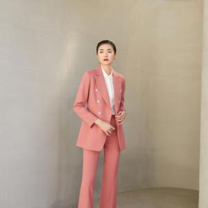 Pantalones de traje de negocios de LICRA/poliéster de manga larga con cuello en V de un solo botón antiarrugas con logotipo personalizado rosa de primera calidad para mujer - Product Image 2