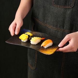 Assiette à sushi en porcelaine écologique de style japonais, motif ondulé, style Japandi, assiette à barbecue, assiette à dim sum pour restaurant - Product Image 4
