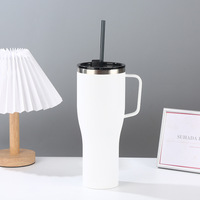 Taza de viaje de acero inoxidable con aislamiento al vacío de doble pared con revestimiento interior de cerámica de 40oz de gran capacidad, termo caliente de diseño moderno