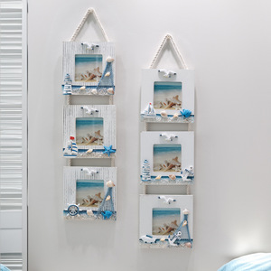 กรอบรูปติดผนังสามช่องสไตล์เมดิเตอร์เรเนียน สีขาว ทำจากไม้ ตกแต่งบ้าน รูปทรงสี่เหลี่ยมผืนผ้า งานแฮนด์เมด - Product Image 2