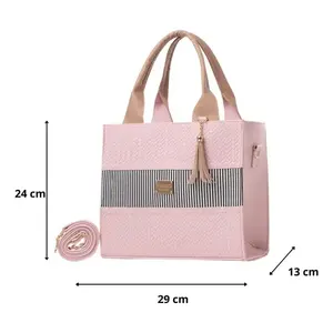 Bolso Tote de Cuero Rosa para Mujer, Marca Fana, con Diseño a Rayas, Estilo Bandolera, para Fiestas - Product Image 4