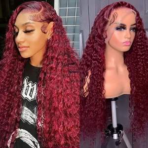 Rambut HD Transparan Bergelombang Dalam Berwarna # Wig Rambut Asli Brasil 99j Burgundy 13x4 13x6 HD Lace Front Model Body Deep Wave untuk Wanita Kulit Hitam - Product Image 5