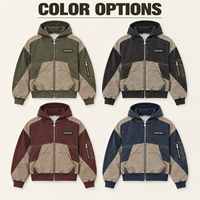 Veste à capuche zippée personnalisée pour homme, style color block délavé, avec patch tissé et logo personnalisé pour un look streetwear vintage