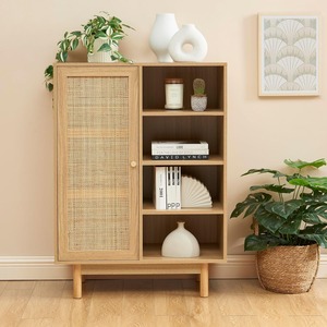 Fabbrica porta in Rattan mobile espositore in legno con ripiani regolabili per cucina pranzo soggiorno - Product Image 1