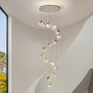Modern Crystal <b>Chandelier</b> Long Pendant <b>Light</b> LED Remote Control Multi-head For Villa Staircase Living Room - Product Image 2
