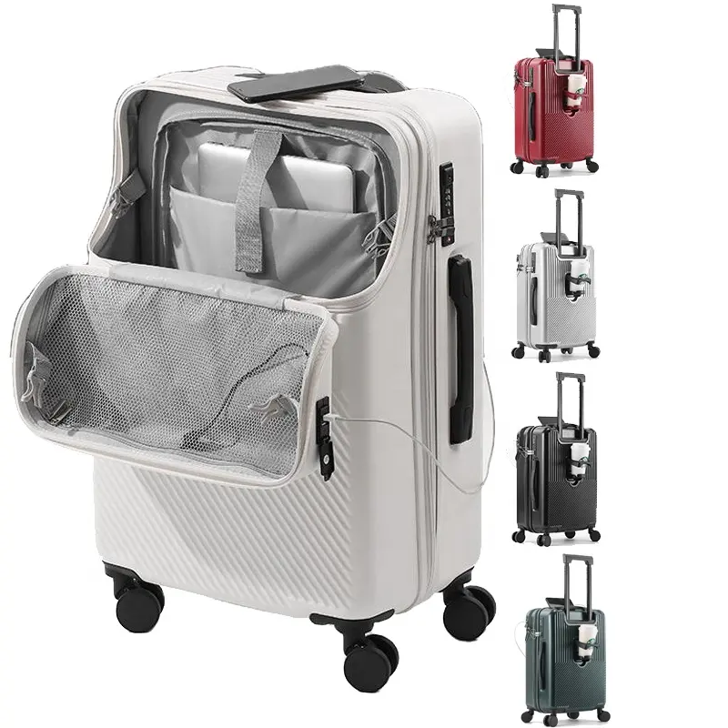 Moda Trend ön açılış tekerlekli çanta yatılı evrensel tekerlekli bavul erkek iş Unisex bagaj