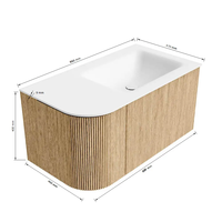 Meuble-lavabo mural flottant en noyer foncé rainuré, design incurvé vertical, avec vasque intégrée, pour salle de bain moderne
