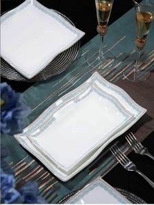 Elegante Juego de <span class=keywords><strong>Vajilla</strong></span> de Porcelana China HIHUI Azul y Dorado, 50 Piezas, <span class=keywords><strong>Vajilla</strong></span> de Lujo para 8 Personas, Diseño de Ondas, Ribete Dorado, Apto para Microondas - Product Image 4