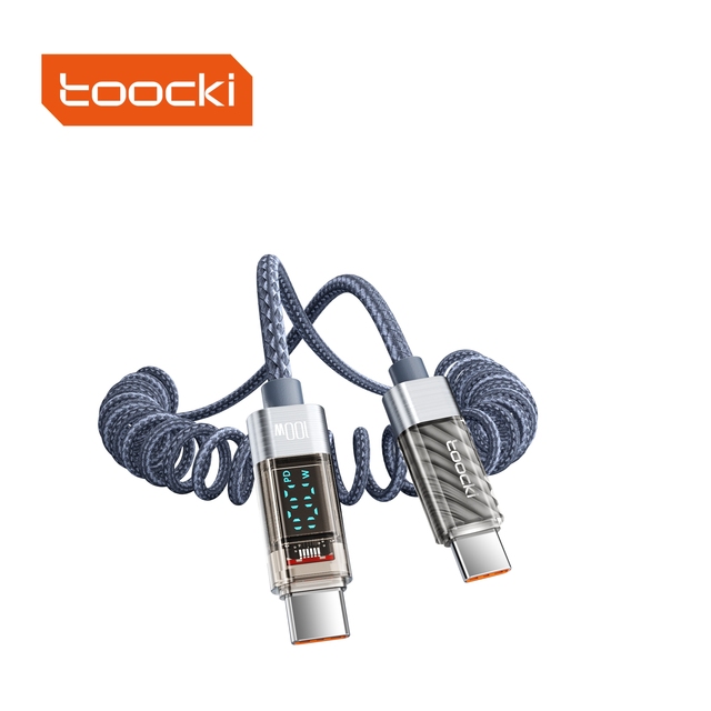 Toocki Fast Charging 100W Cable Retractable Type-C to Type-C 480Mbps Built-in E-Marker Chip Digital Power Display for Vehicle