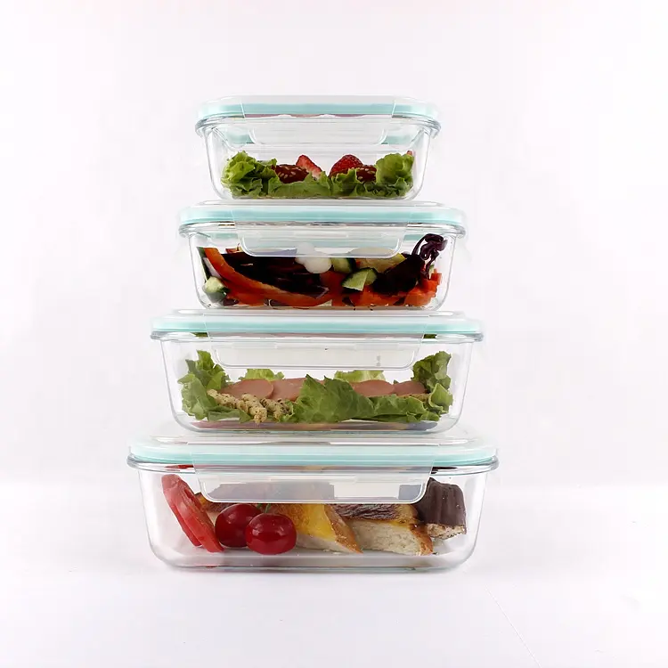 380ミリリットル620ミリリットル1040ミリリットル1500ミリリットルRectangular Glass ContainersためFoodとAirtight Plastic Lid