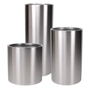 European Design Silver Stainless Steel Pot Planter for Floor and Shopping Mall Metal Spinning indoor and outdoor