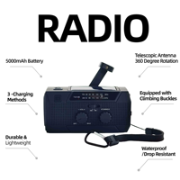 Radio de Emergencia Solar de Alta Resistencia con Batería de Respaldo de 5000mAh, Plástico ABS y Sirena SOS para Regalos Corporativos