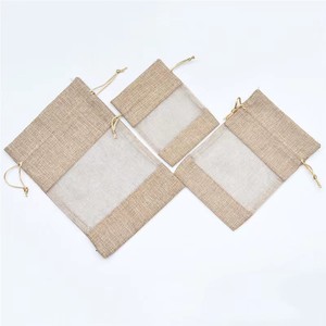 Sac de rangement pour bonbons en toile de jute avec cordon de serrage et fenêtre transparente, sacs cadeaux à cordon en toile de jute, sacs pochettes en <span class=keywords><strong>organza</strong></span> avec fenêtre - Product Image 6