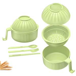 Juego de recipientes para alimentos, tazón de plástico de paja de trigo para sopa, tazón para cereales, tazón para fideos instantáneos apto para microondas, tazón para ramen con palillos - Product Image 2