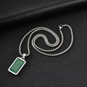 Collier unisexe en acier inoxydable avec pendentif rectangulaire en Aventurine verte, bijou porte-bonheur en cristal de guérison géométrique, idéal pour un cadeau de fête - Product Image 3