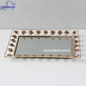luxury metal rose shape emboss silver black gold rectangle mirror decoration cake tray for homes party