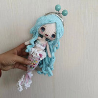 Poupée sirène en crochet faite à la main, brodée de perles colorées, tissu super doux, rembourrage en coton PP, couleur personnalisable, porte-monnaie