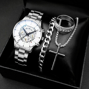 Montres de mode pour hommes, montres décontractées pour hommes, <span class=keywords><strong>montre</strong></span> à quartz en acier inoxydable avec calendrier, <span class=keywords><strong>bracelet</strong></span> et collier assortis - Product Image 1