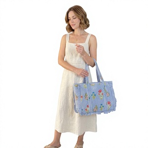 Export Quality Cotton Quilted <b>Large</b> Frill Bohemian Zipper Tote Bag Handmade Fashion Shoulder <b>Purse</b> Wholesale Manufacturer - Product Image 1