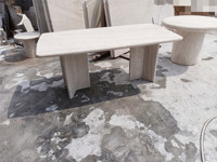 Table à manger de luxe moderne américaine ovale en travertin, granit ou marbre, pour 4, 6, 8, 10 ou 12 personnes, avec 2 pieds, disponible en 1,6m, 1,8m, 2m, 2,4m