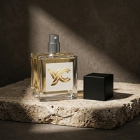 Flacon de parfum carré transparent YC Gold Label avec double capuchon noir, capacité de 10 ml, parfum longue durée, cadeau