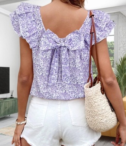 <span class=keywords><strong>Camicetta</strong></span> Estiva da Donna <span class=keywords><strong>con</strong></span> Stampa, Fiocco sul Retro, Doppio Strato Arricciato e Maniche Corte - Product Image 6