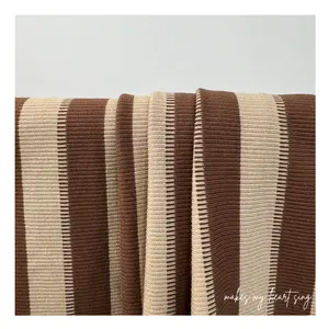 Premium Cvc Textile Brown Stripe Design Fabric 185g Cotton For Women Dresses Tshirts