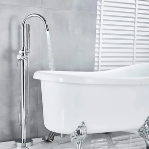 Grifo de Bañera Independiente LED Cromado de Suelo con Monomando de Latón y Ducha de Mano HN-TF030 - Product Image 3