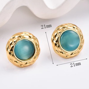 Pendientes redondos de acero inoxidable vintage franceses con piedra ovalada para mujer, delicados y lujosos, que no se desvanecen, regalo de joyería para mujer - Product Image 5