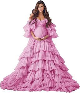 Nouvelle Robe de Soirée Élégante Haut de Gamme en Tulle à Volants et Épaules Dénudées 2026 pour Séance Photo en Studio et Baby Shower - Product Image 4