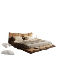 Lit double de style Wabi-Sabi du milieu du siècle, suite principale, lit bas en bois massif de 18 m avec fonctionnalités personnalisables