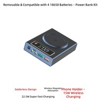Kit de batterie externe 4 cellules 18650 sans soudure détachable avec aspiration magnétique ; Module de charge sans fil pour boîtier de batterie externe portable DIY