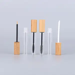 Factory Clear Round Empty Glass Cosmetic Bamboo Mascara Tube With Bamboo Lid
