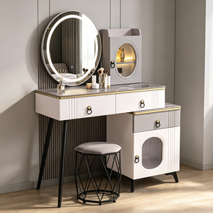 Modern Minimalist Makeup Vanity <b>With</b> Lighted Oval Mirror And Storage <b>Drawers</b> Bedroom <b>Dressing</b> <b>Table</b> <b>With</b> Stool - Product Image 1