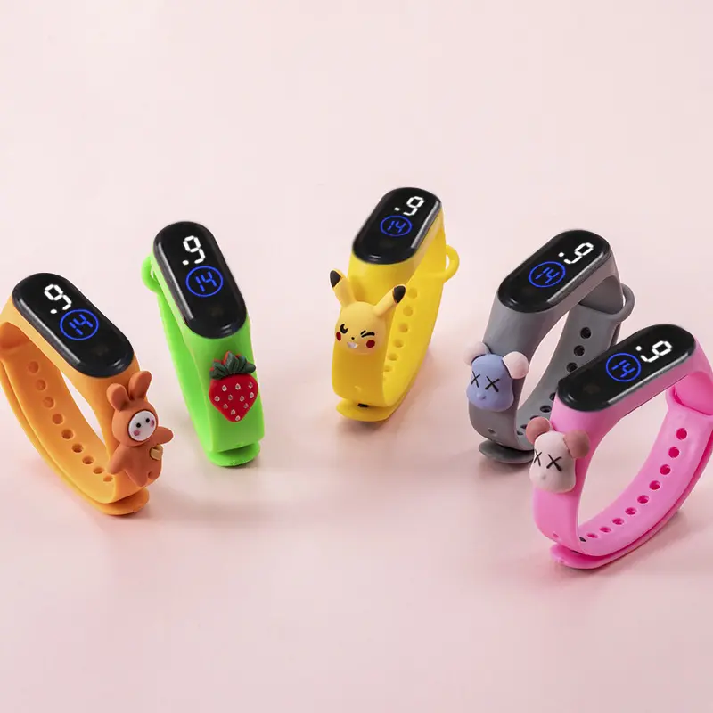 Factory direct sale waterproof doll electronic watch children soft blue and white light cartoon led watch touch digital watch