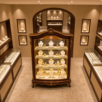 Vitrine de présentation de bijoux de style européen classique, armoire haute sculptée avec éclairage LED pour bijouterie