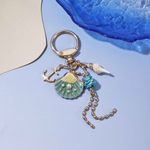 Oferta de Verano: Encantadores y Divertidos Adornos con Forma de Concha Marina, Decoración con Patrón Azul Océano, Dijes para Bolsos con Pedrería, Perlas y Detalles Dorados - Product Image 3