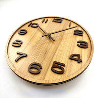 Jam Dinding Kayu MDF Retro Desain Seni Kreatif 3D Vintage Sederhana Jam Klasik Ukiran Kayu Jam Dinding Angka Besar Horloge