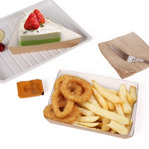Bandeja de Papel Kraft Impresa Personalizada <span class=keywords><strong>para</strong></span> Papas Fritas, Envase Desechable <span class=keywords><strong>para</strong></span> Alimentos, Bandeja de Papel Reciclable <span class=keywords><strong>para</strong></span> Alimentos - Product Image 4