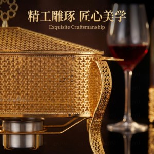 Plat de service rectangulaire doré de luxe professionnel pour buffet, <span class=keywords><strong>chauffe</strong></span>-plats, avec couvercle doré, ensemble de réchauds suspendus effet martelé - Product Image 4