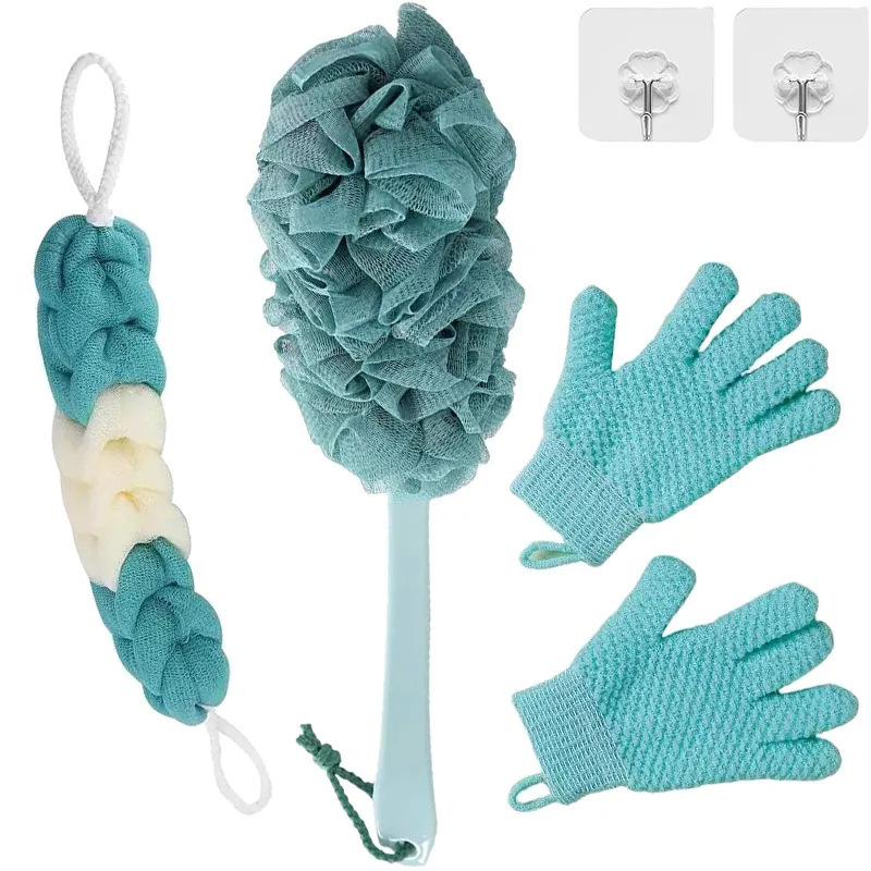 Wholesale Back Scrubber for Shower/Long Handle Back Loofah Shower Brush/Soft Nylon Mesh Mitt Exfoliating Bath Gloves