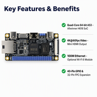 Carte de développement Allwinner H618 Quad-core 64 bits SBC avec 4 Go de LPDDR4, Wi-Fi 6 2,4 GHz, 4K 60Hz FPS, USB-C OTG, Ethernet 100M, GPIO 40 broches
