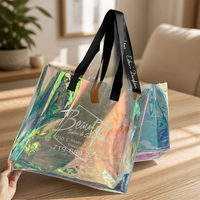 Sac à main en PVC laser irisé, logo personnalisé, sac fourre-tout transparent imperméable, pochette de shopping réutilisable pour la promotion de produits