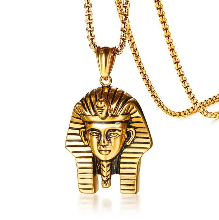 Mode Edelstahl Schmuck 18 Karat Gold HIP HOP ägyptische pharao nische Relief Geheimnis volle Halskette