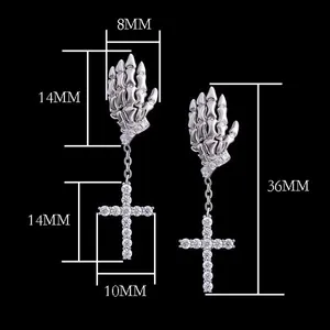 Pendientes Colgantes de Moda con Cruz de la Mano de Dios, Chapados en Oro y Plata, con Pedrería, para Hombres y Mujeres, Estilo Hip Hop Punk, Joyería, Regalo - Product Image 2