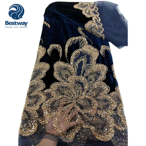 Bestway Luxury Embroidery High Quality <strong>Velvet</strong> <strong>Lace</strong> Fabric with Heavy Beads and Sequins Evening Party for Nigeria Women - Product Image 2