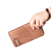 Casing Ponsel Panjang Kulit PU Pria, Dompet Pergelangan Tangan Kanvas Ramping untuk Pria
