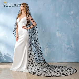 YouLaPan V329 Velo da Sposa Nero in Tulle Floreale, Velo Lungo a 1 Strato con Bordo Nero per la Sposa - Product Image 4